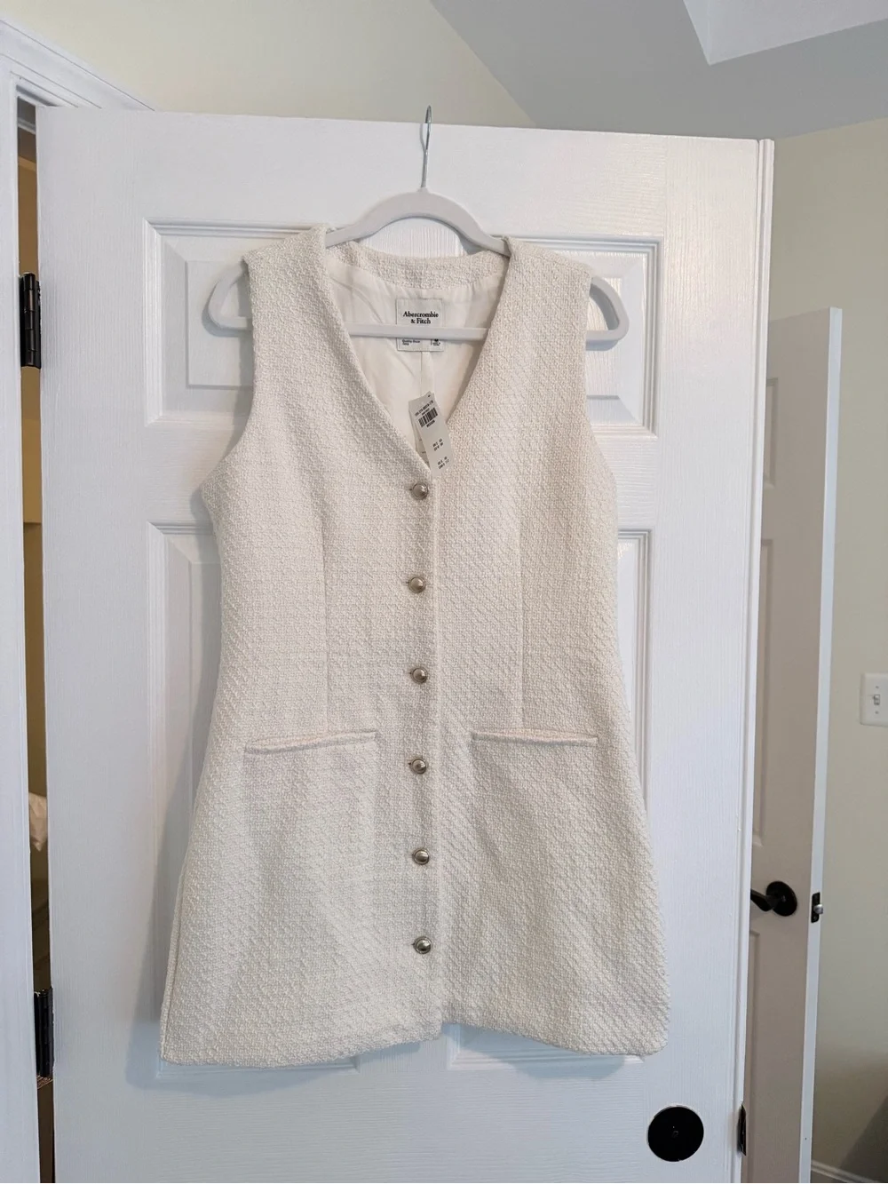 Abercrombie Cream Button-Front Tweed Mini Dress - Picture 2 of 3